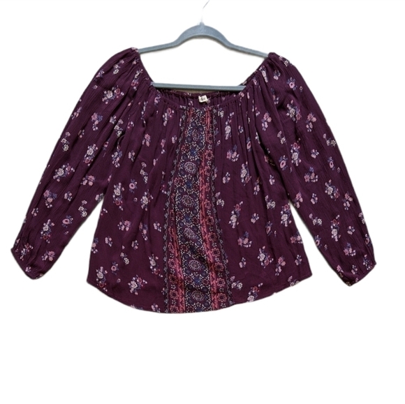 Hollister Tops - Hollister Burgundy Floral Peasant Top Off Shoulder